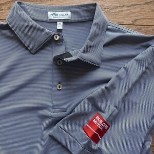 Peter Millar Summer Comfort Men‎ Size XL Polo Black White Stripe Logo